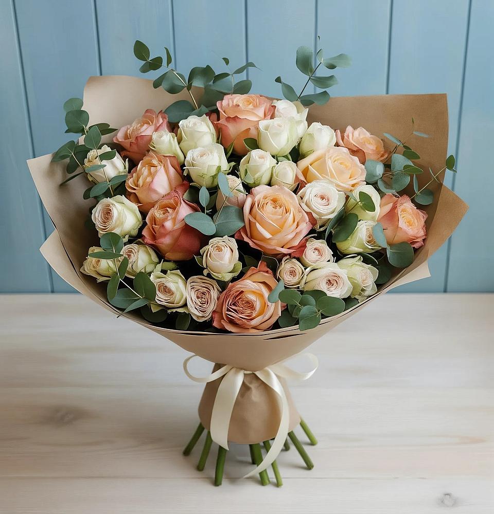 Букет цветов из: Альстромерии и Розы в Вулканном