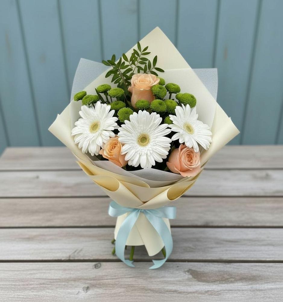 Букет цветов из: Герберы, Розы и Хризантемы в Вулканном