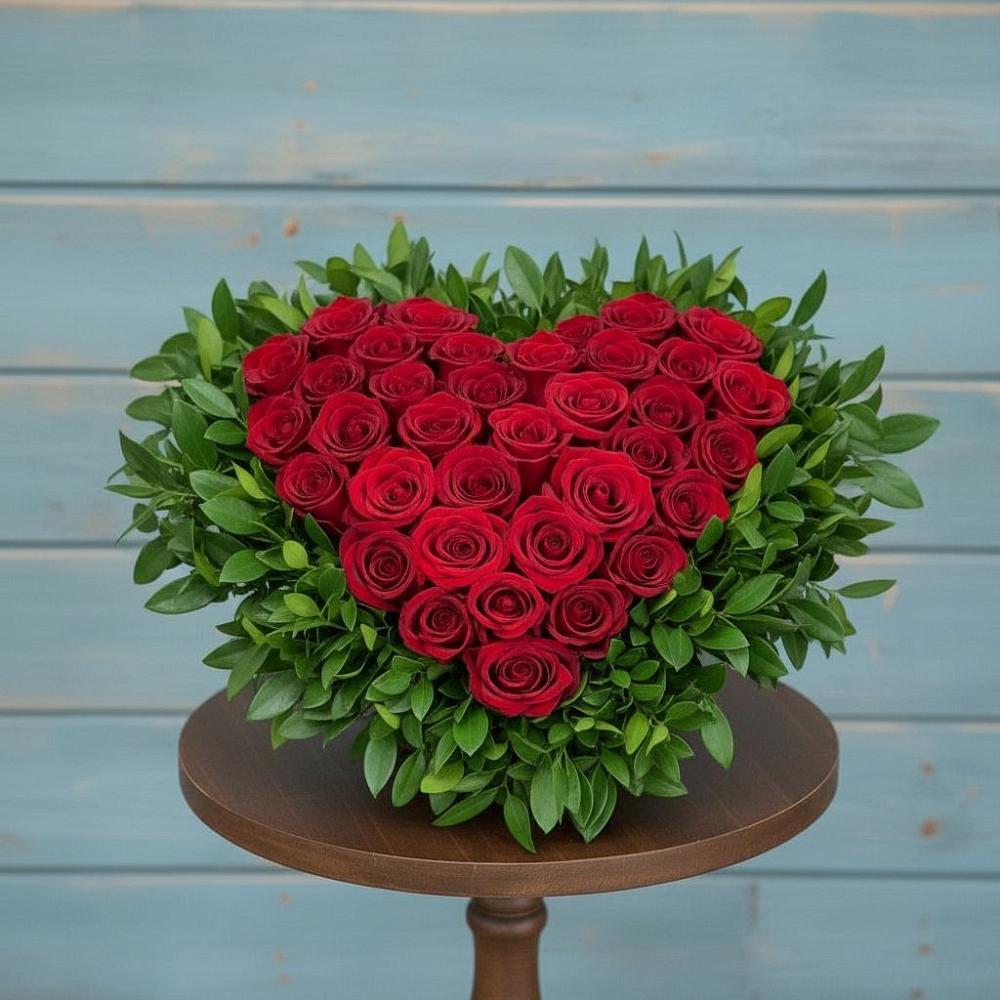 Цветочная композиция из Розы в виде сердца в Вулканном