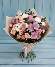 Букет цветов из:  Хризантемы, Розы и Альстромерии #REPLACE_PRED# Вулканном