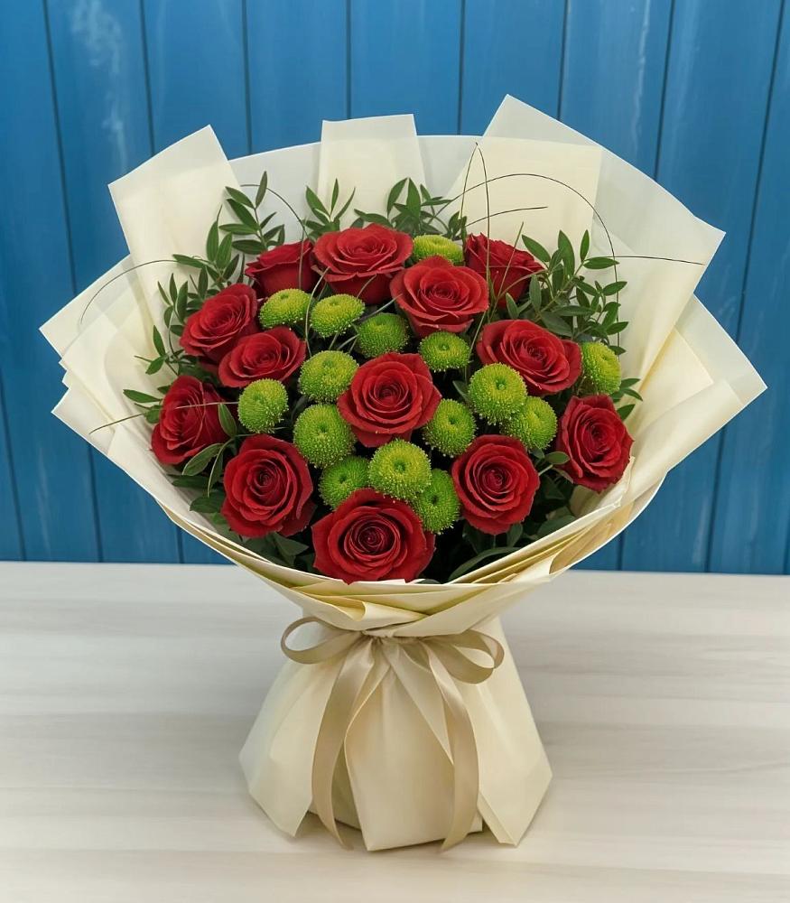 Букет цветов из: Розы и Хризантемы в Вулканном