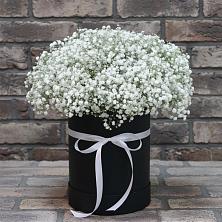 Цветочная композиция из Гипсофила в шляпной коробке в Вулканном